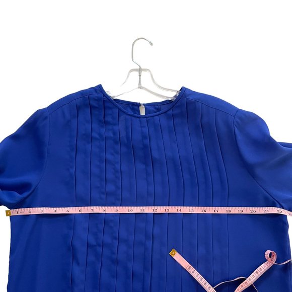 Vintage JORDAN Womans 12 Royal Blue Pleated Front Half Sleeve Button Back Blouse - Picture 8 of 9